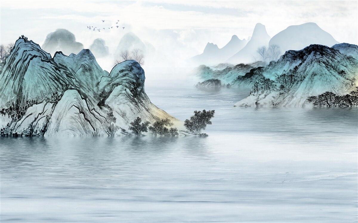 Фотошпалери рибалка на гірській водоймі