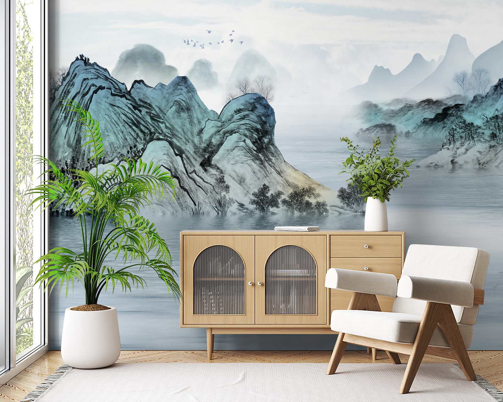 Фотошпалери рибалка на гірській водоймі