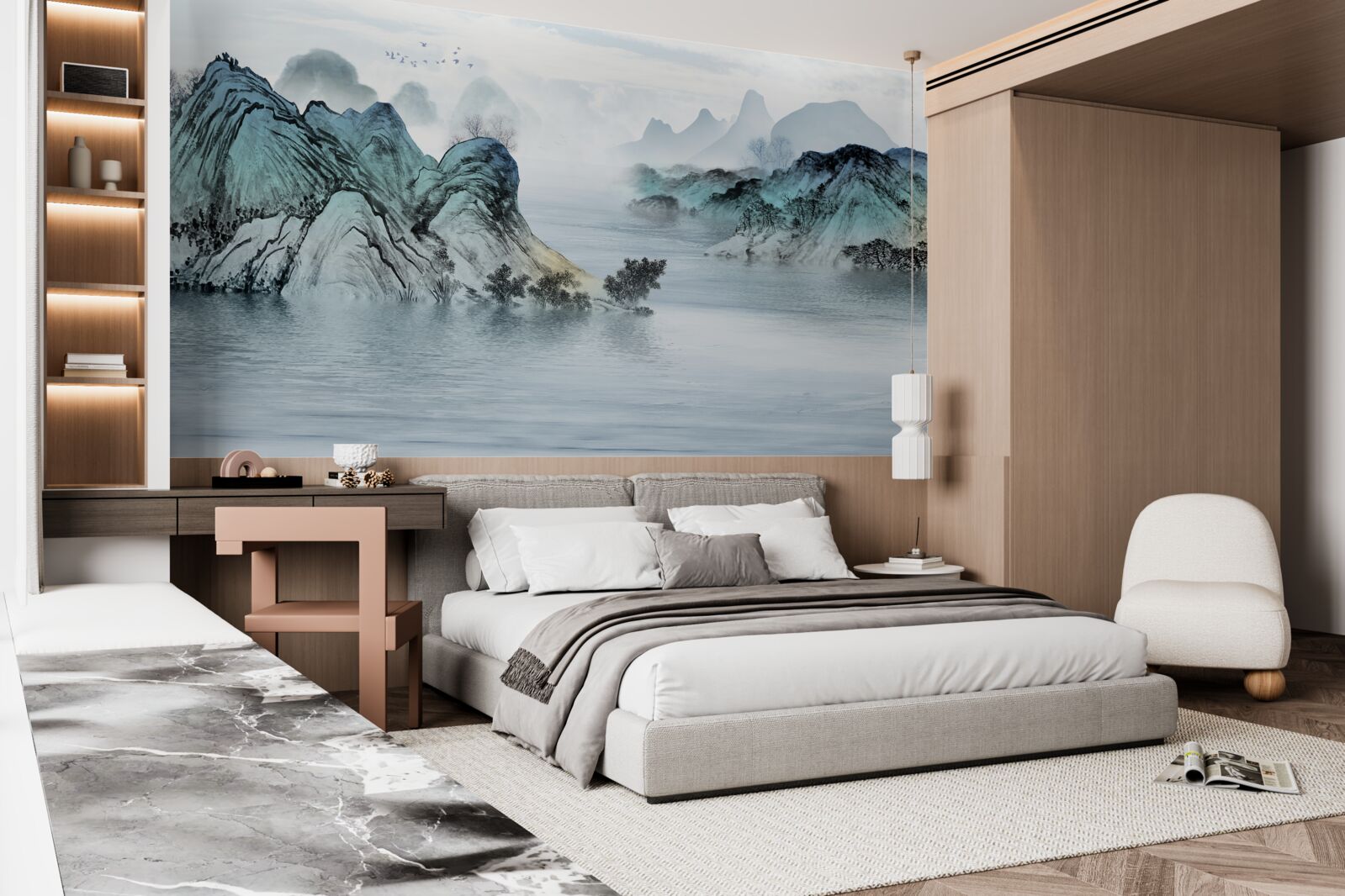 Фотошпалери рибалка на гірській водоймі