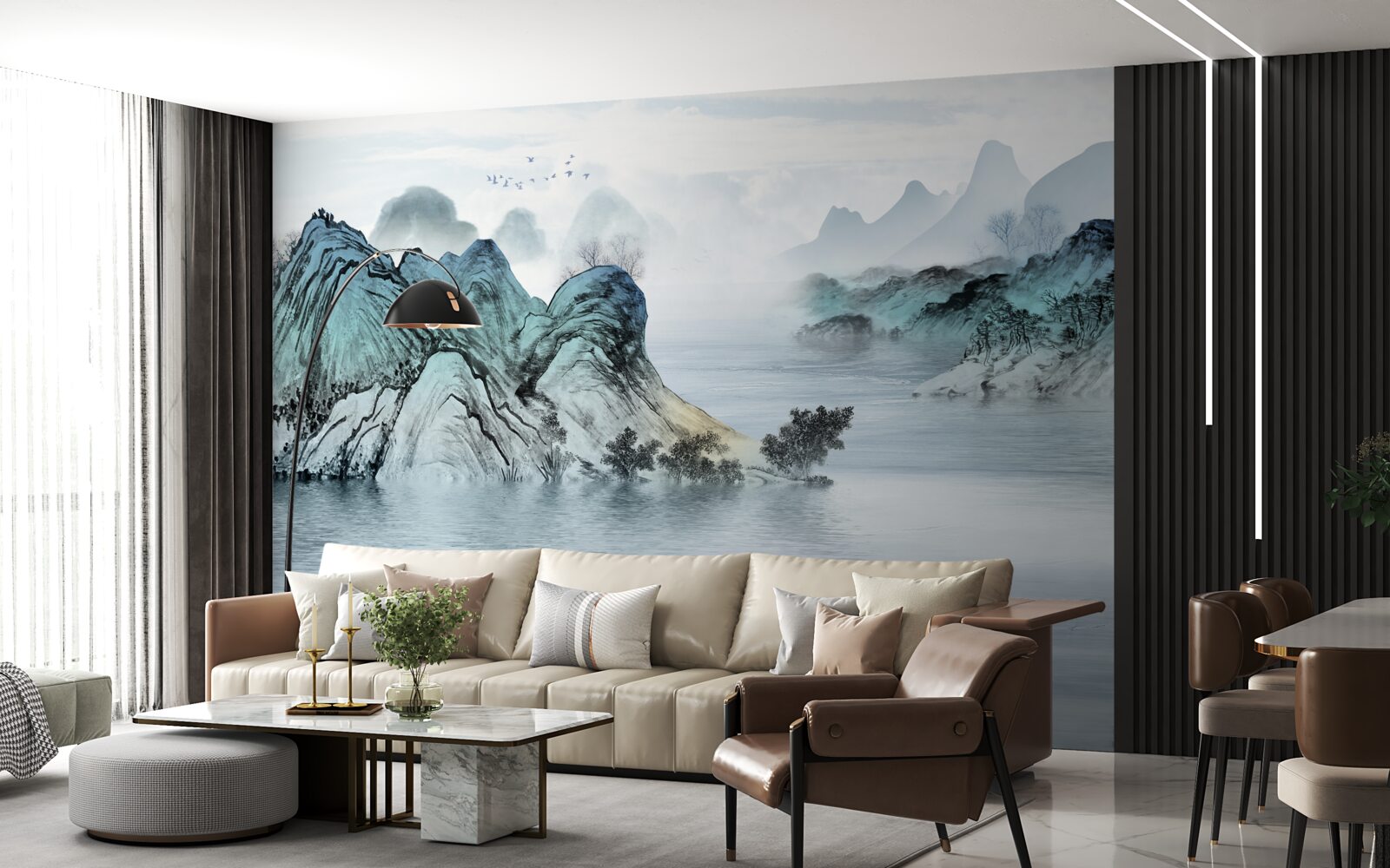 Фотошпалери рибалка на гірській водоймі