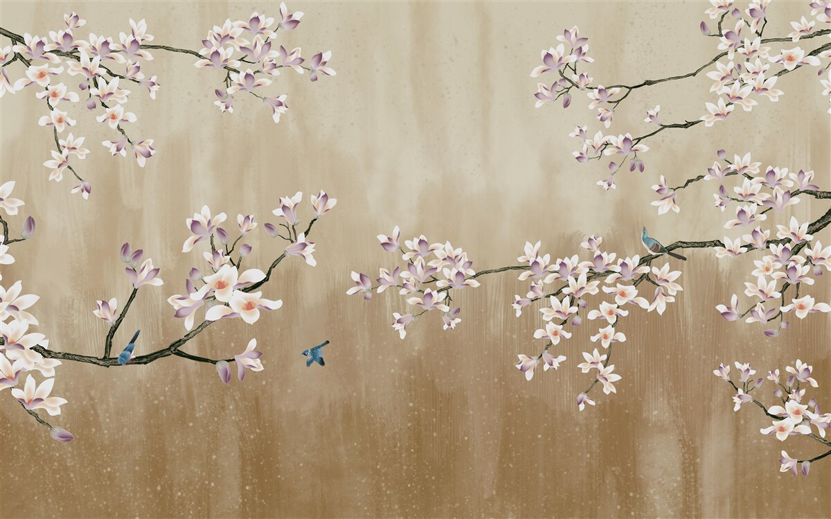 Фотошпалери квіти цвітуть, приносячи радість птахам