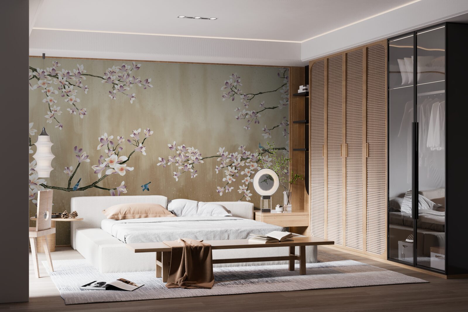 Фотошпалери квіти цвітуть, приносячи радість птахам