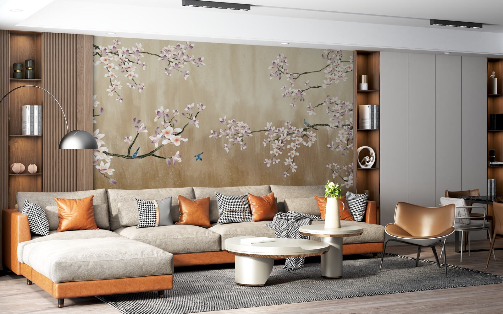 Фотошпалери квіти цвітуть, приносячи радість птахам