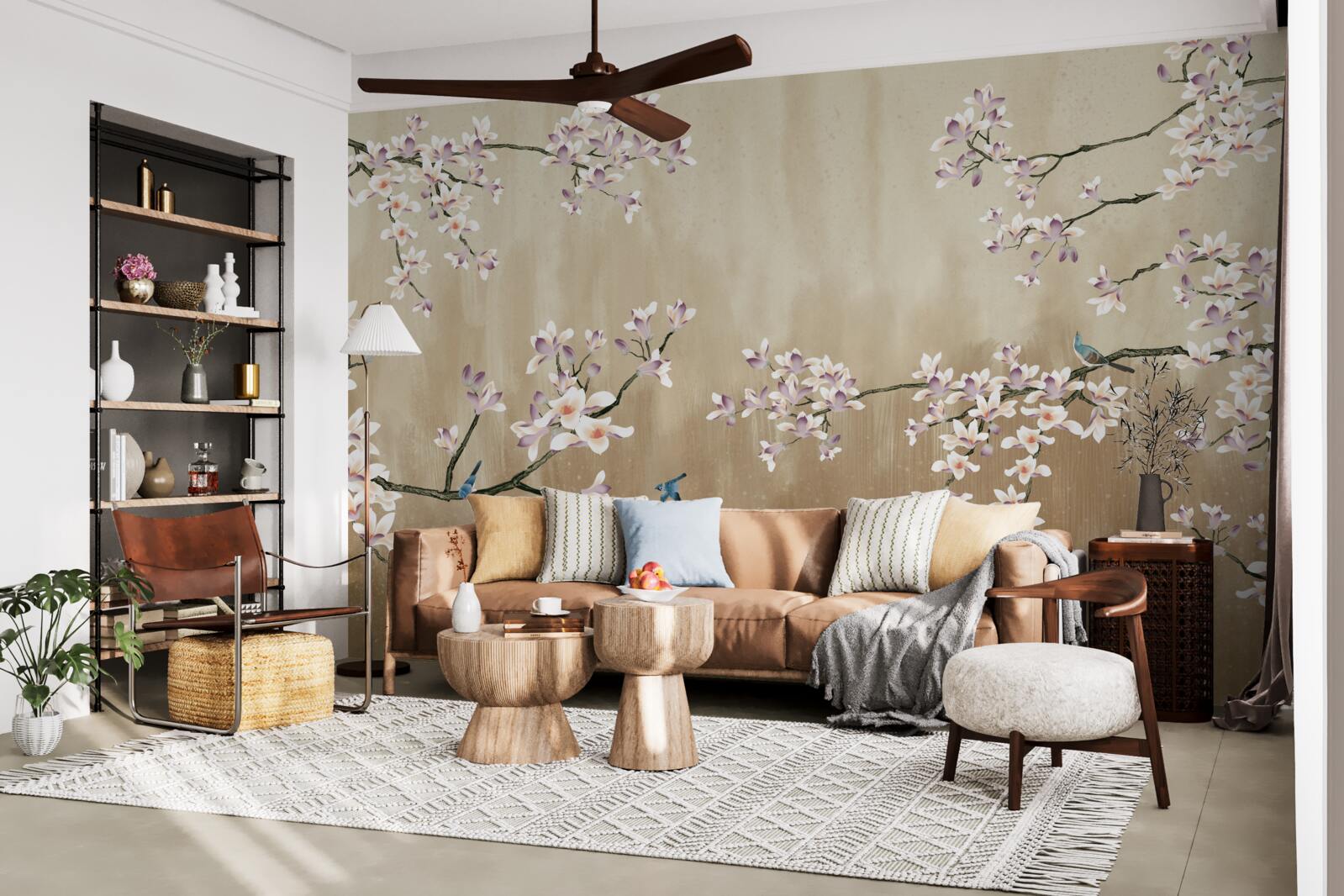 Фотошпалери квіти цвітуть, приносячи радість птахам