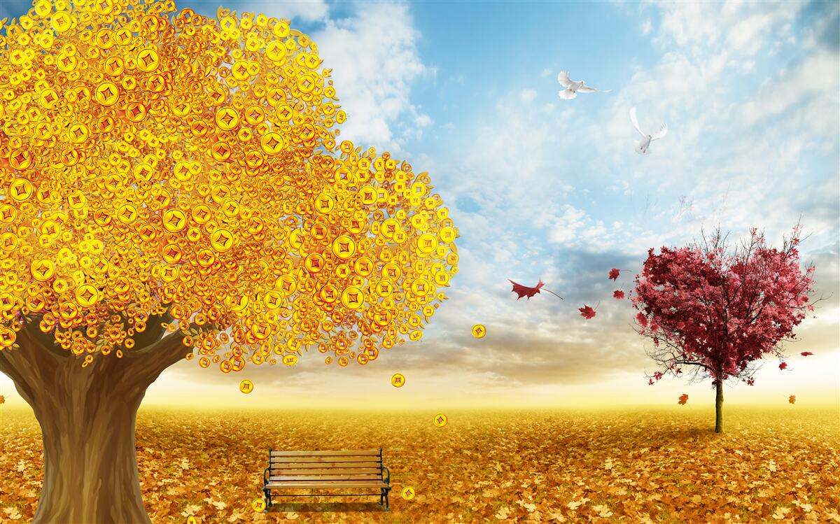 Фотошпалери яскраві відтінки осіннього листя на тлі блакитного неба