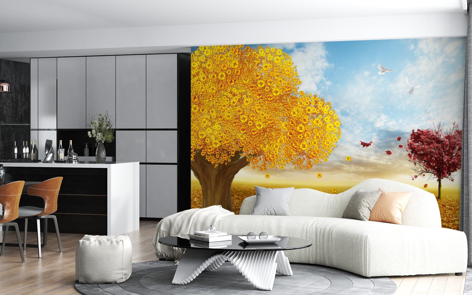 Фотошпалери яскраві відтінки осіннього листя на тлі блакитного неба