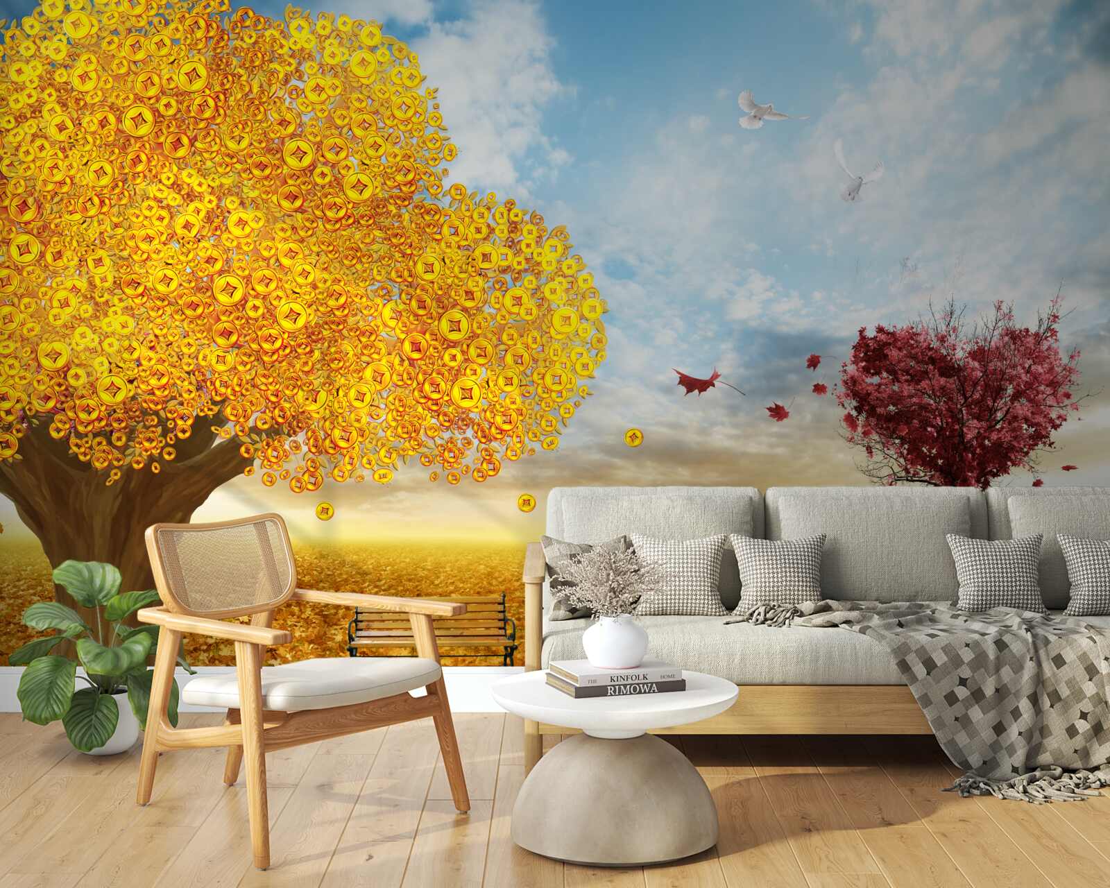 Фотошпалери яскраві відтінки осіннього листя на тлі блакитного неба