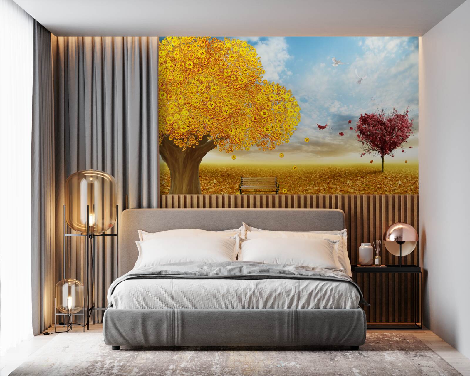 Фотошпалери яскраві відтінки осіннього листя на тлі блакитного неба