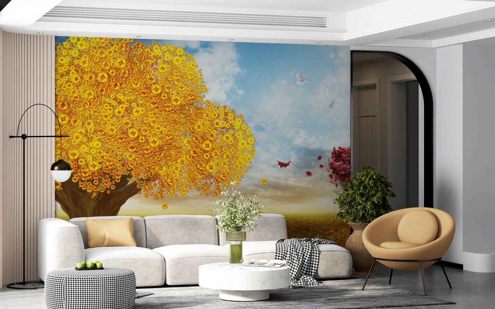 Фотошпалери яскраві відтінки осіннього листя на тлі блакитного неба