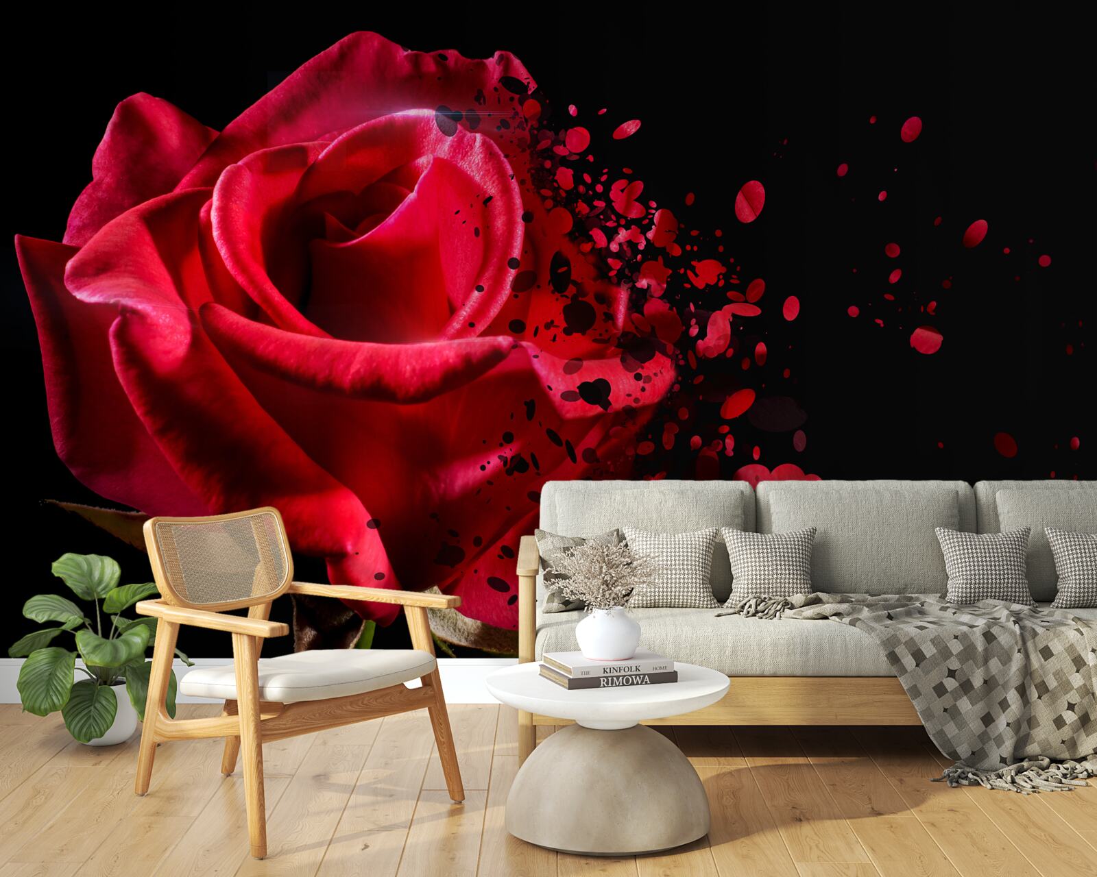 Фотошпалери червона троянда цвіте на чорному тлі