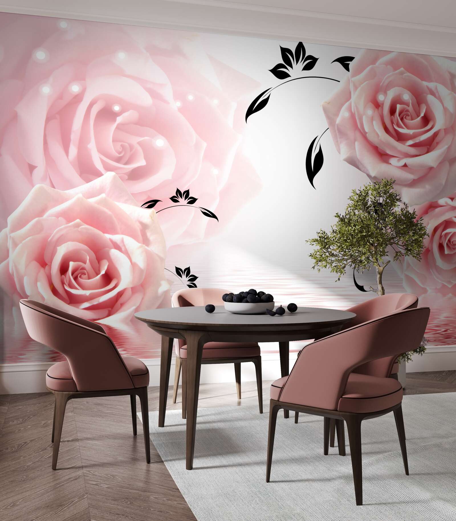 Фотошпалери великі троянди ніжного рожевого відтінку