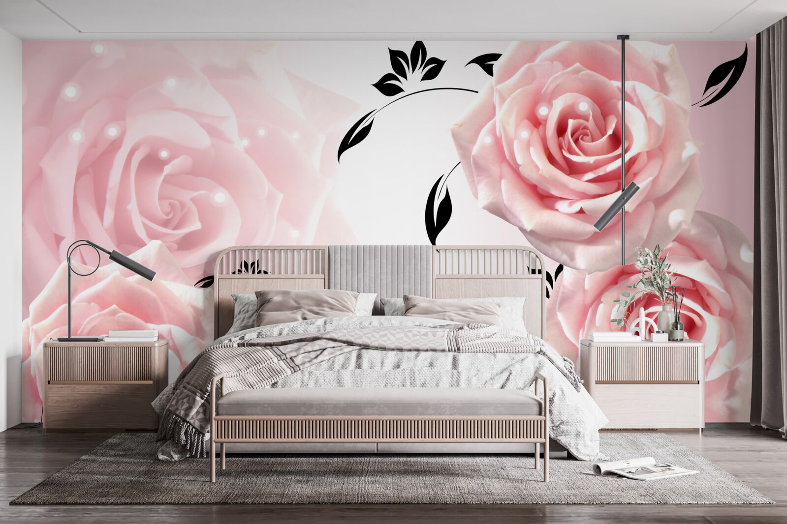 Фотошпалери великі троянди ніжного рожевого відтінку