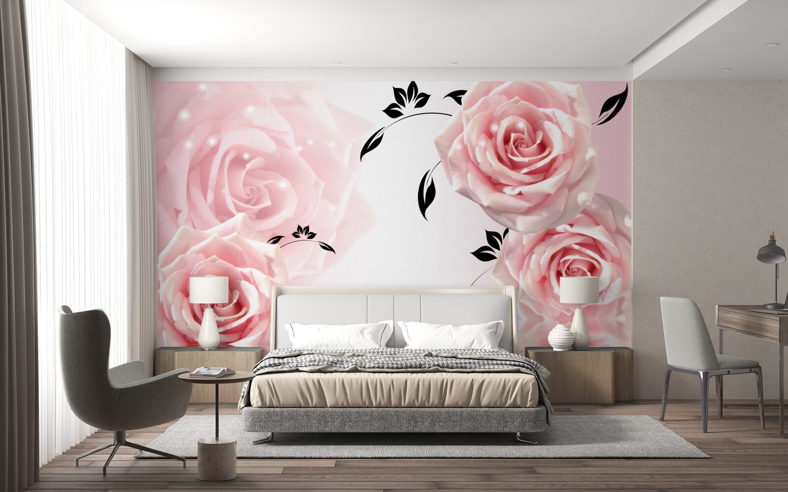 Фотошпалери великі троянди ніжного рожевого відтінку