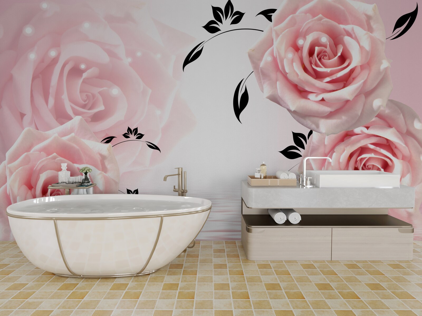 Фотошпалери великі троянди ніжного рожевого відтінку