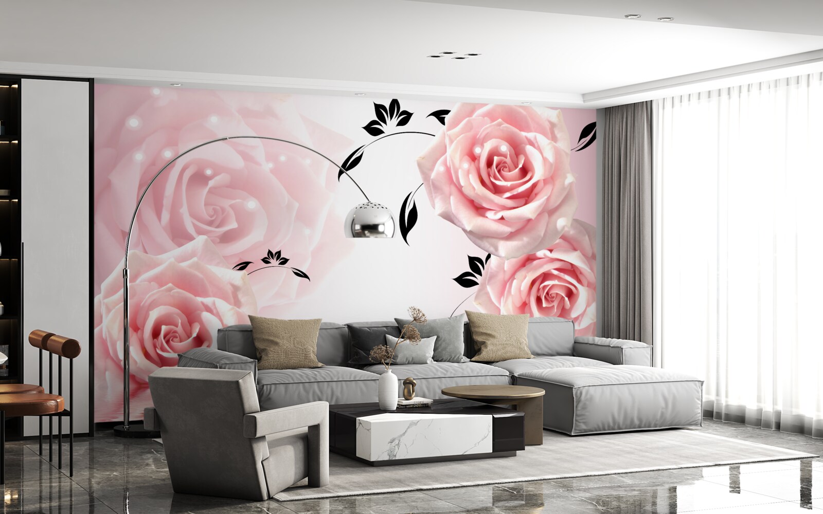 Фотошпалери великі троянди ніжного рожевого відтінку