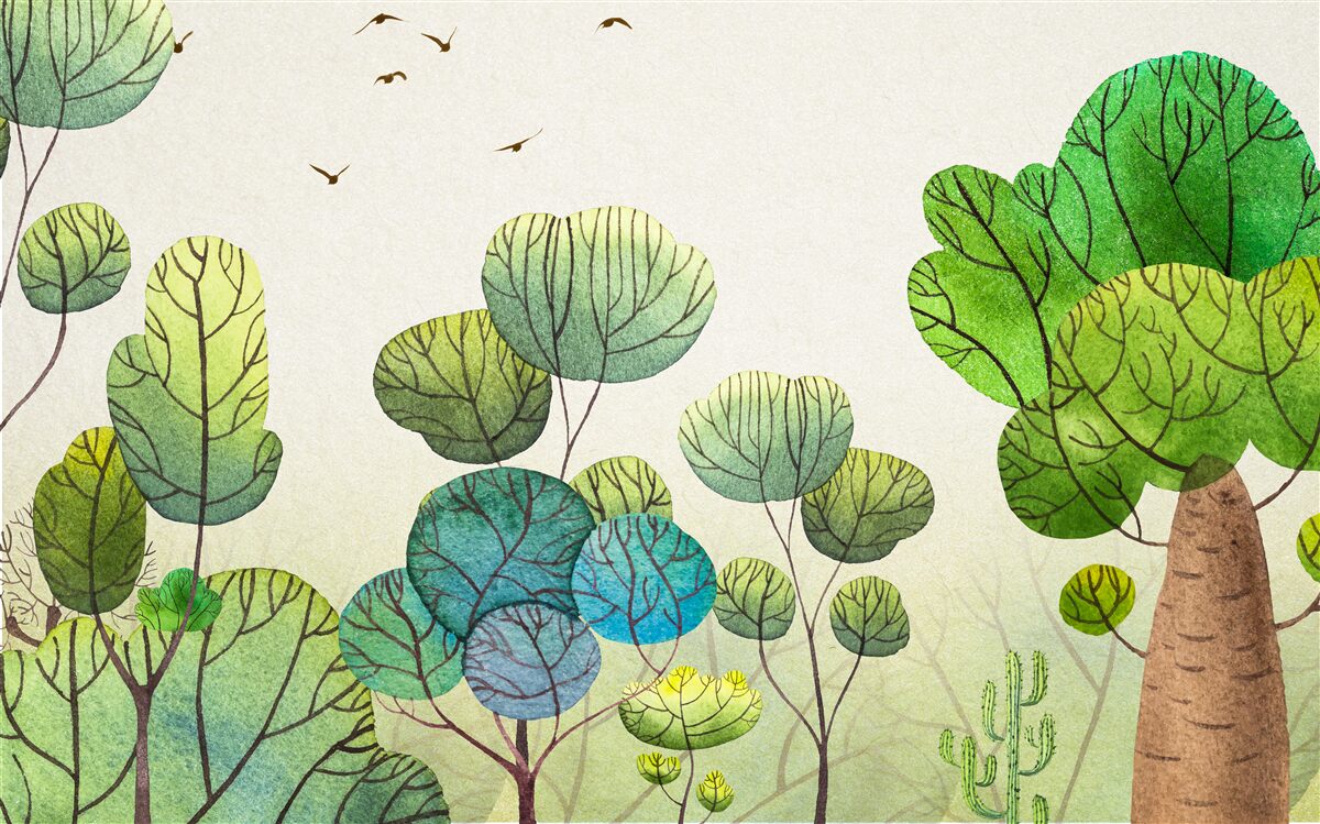 Фотошпалери дерева, намальовані аквареллю