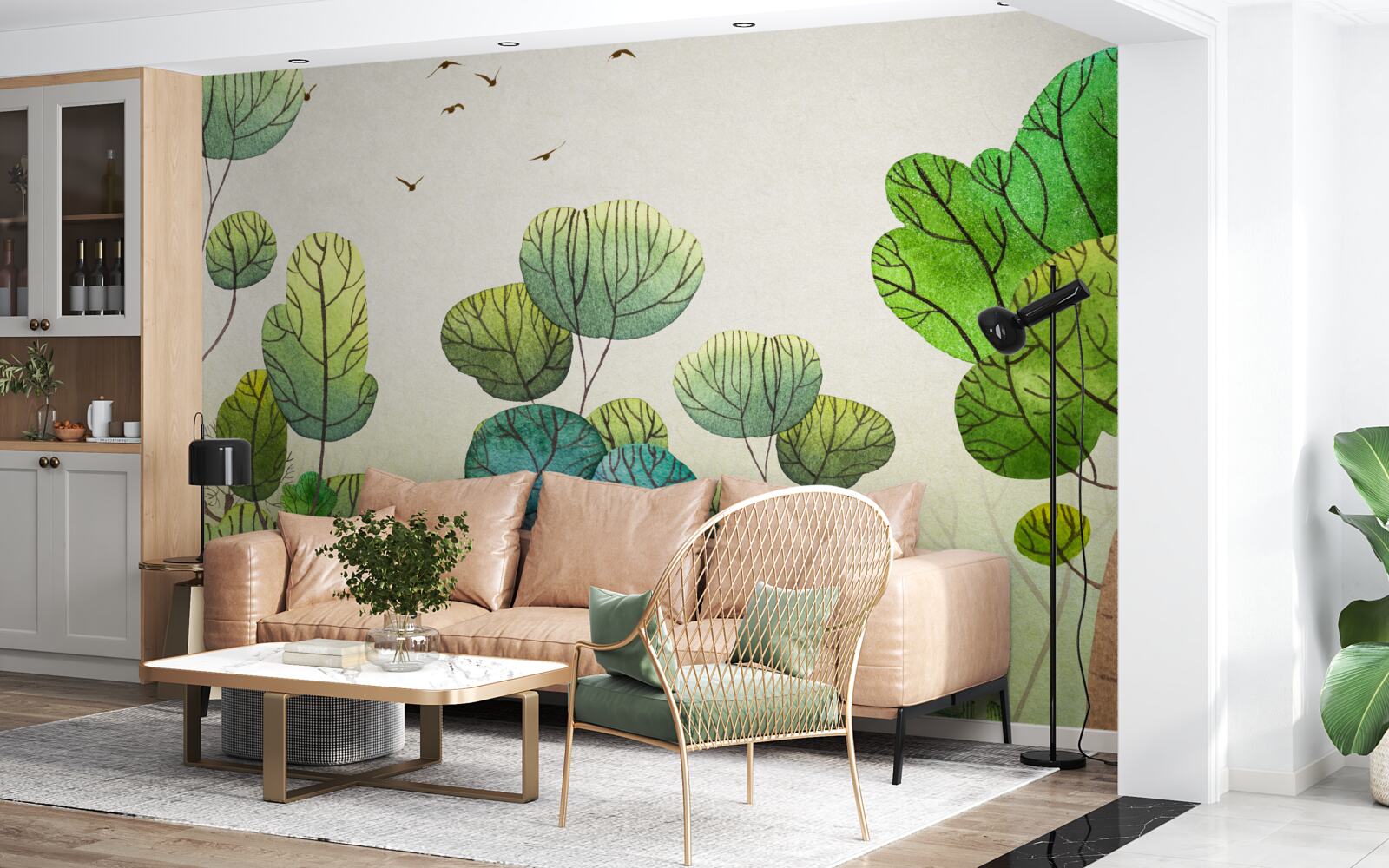 Фотошпалери дерева, намальовані аквареллю