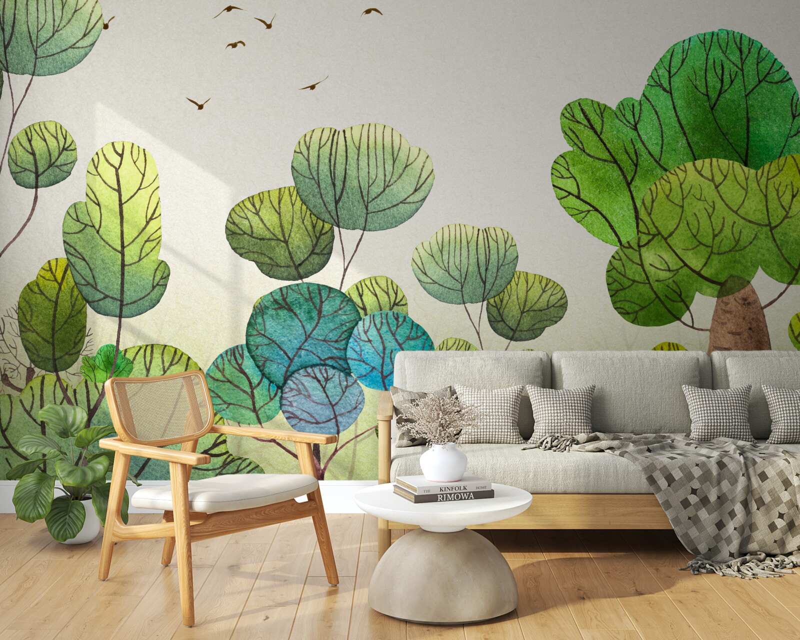 Фотошпалери дерева, намальовані аквареллю