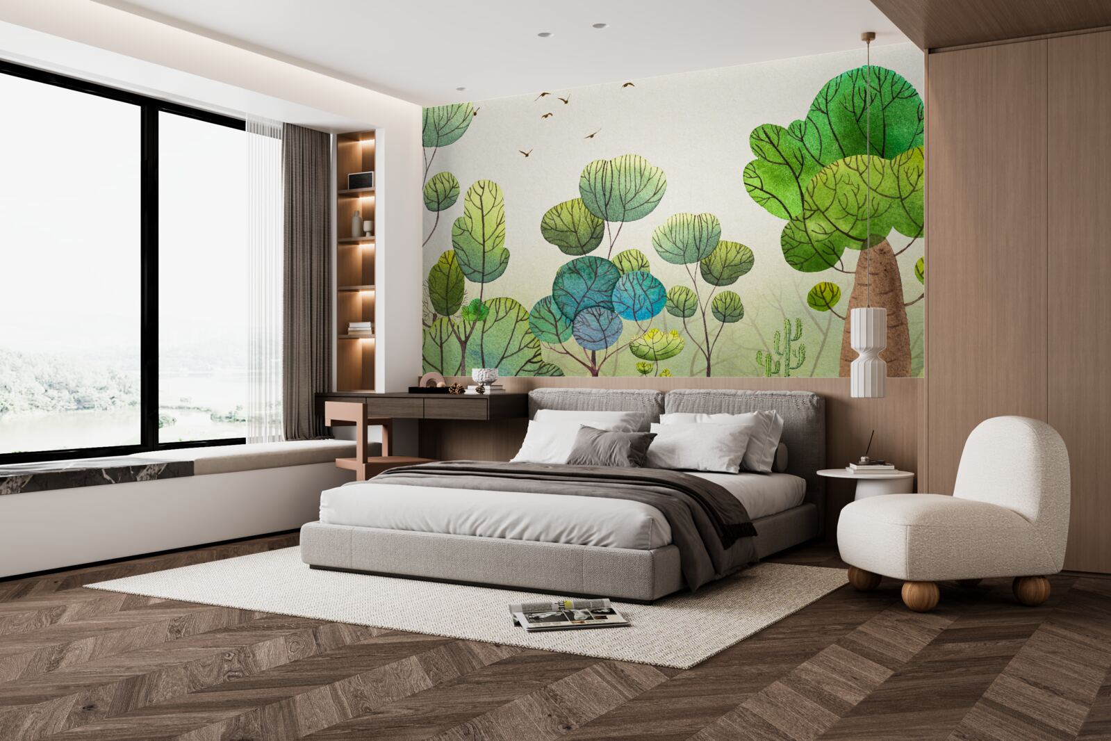 Фотошпалери дерева, намальовані аквареллю