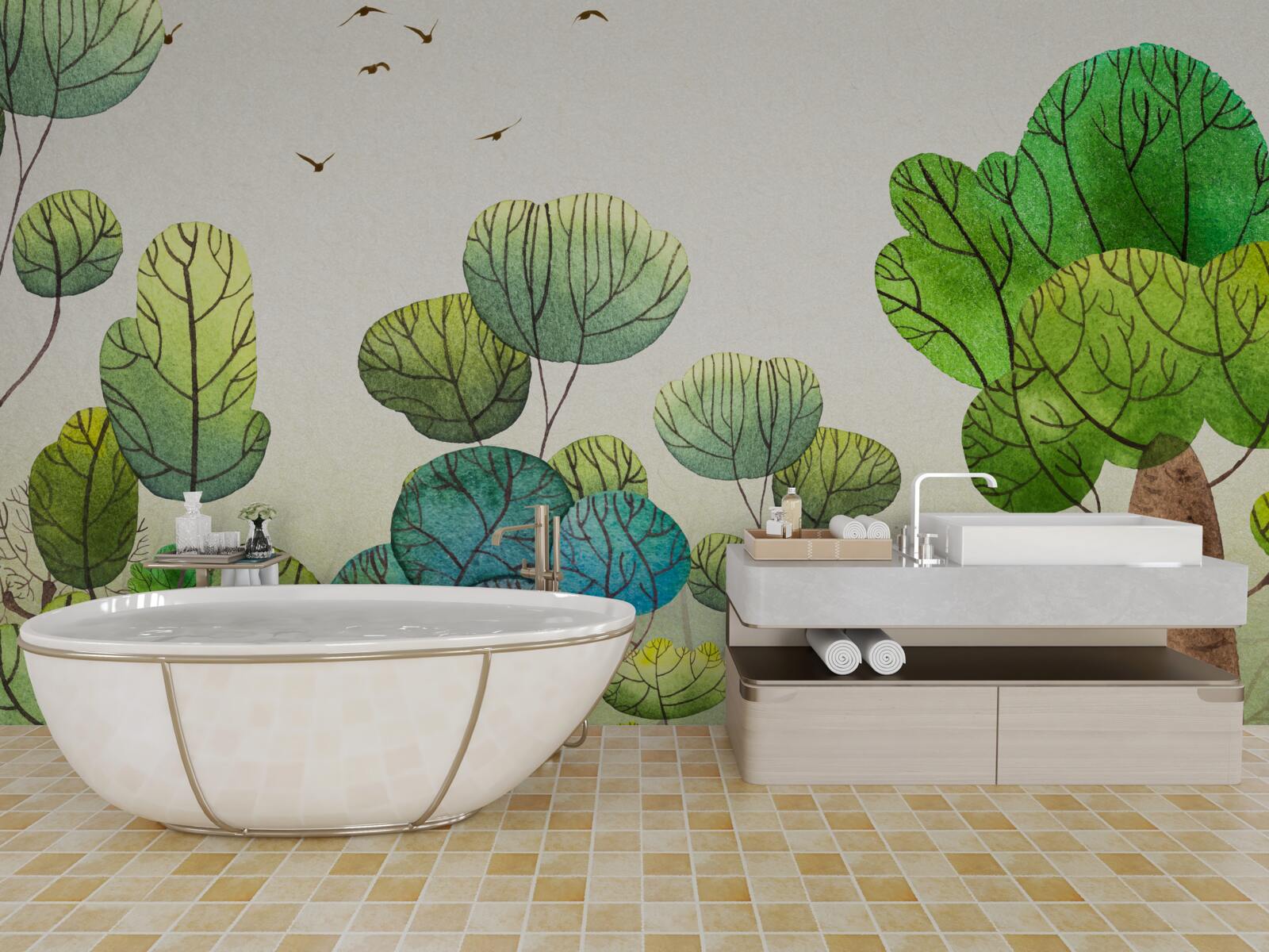 Фотошпалери дерева, намальовані аквареллю