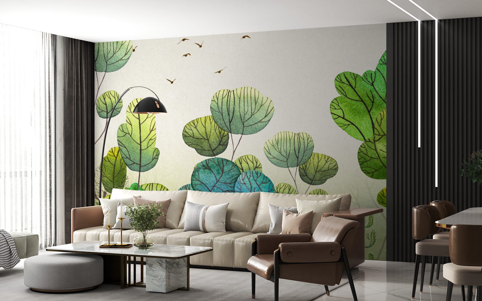 Фотошпалери дерева, намальовані аквареллю