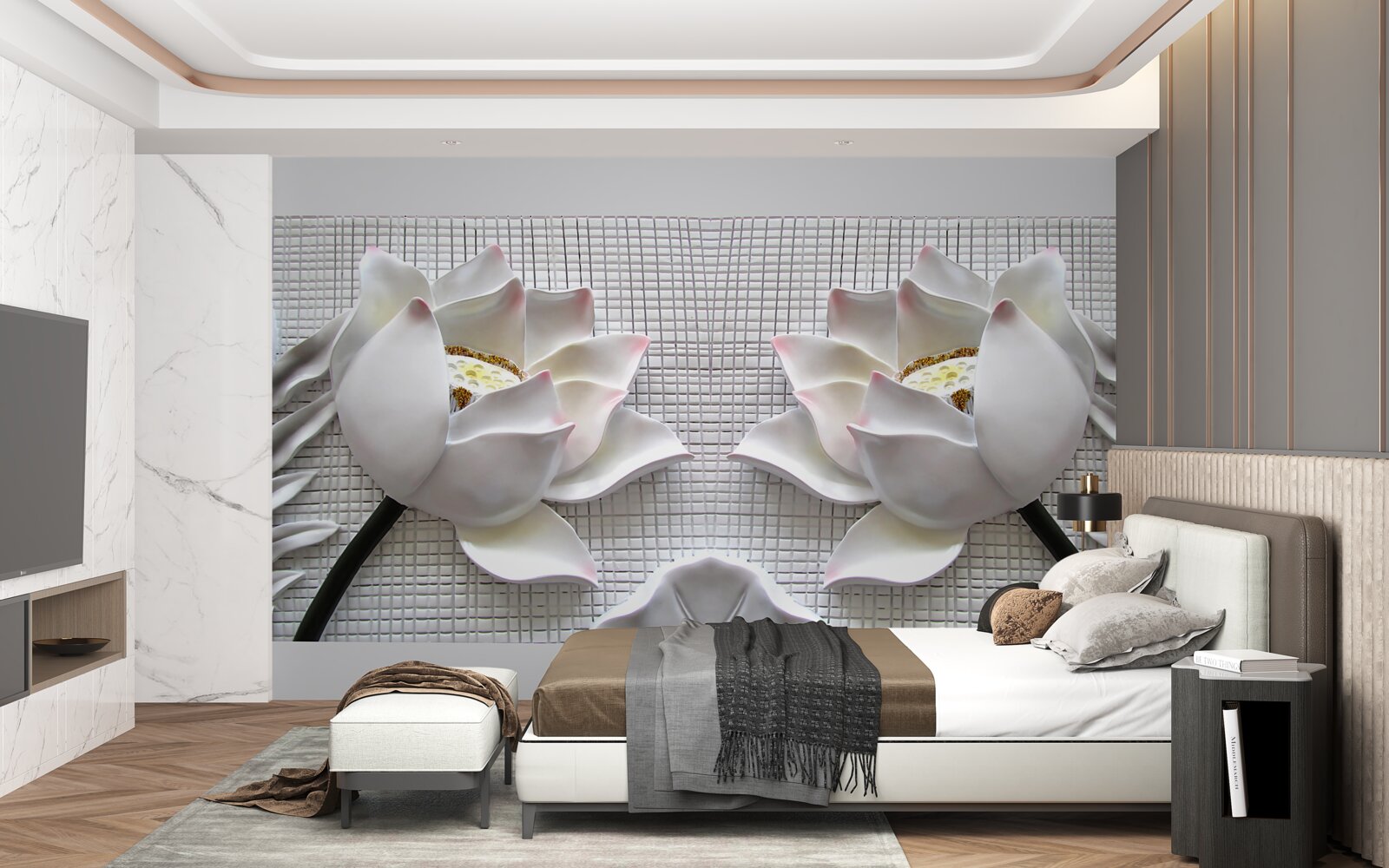 Фотошпалери білі лотосові коробки