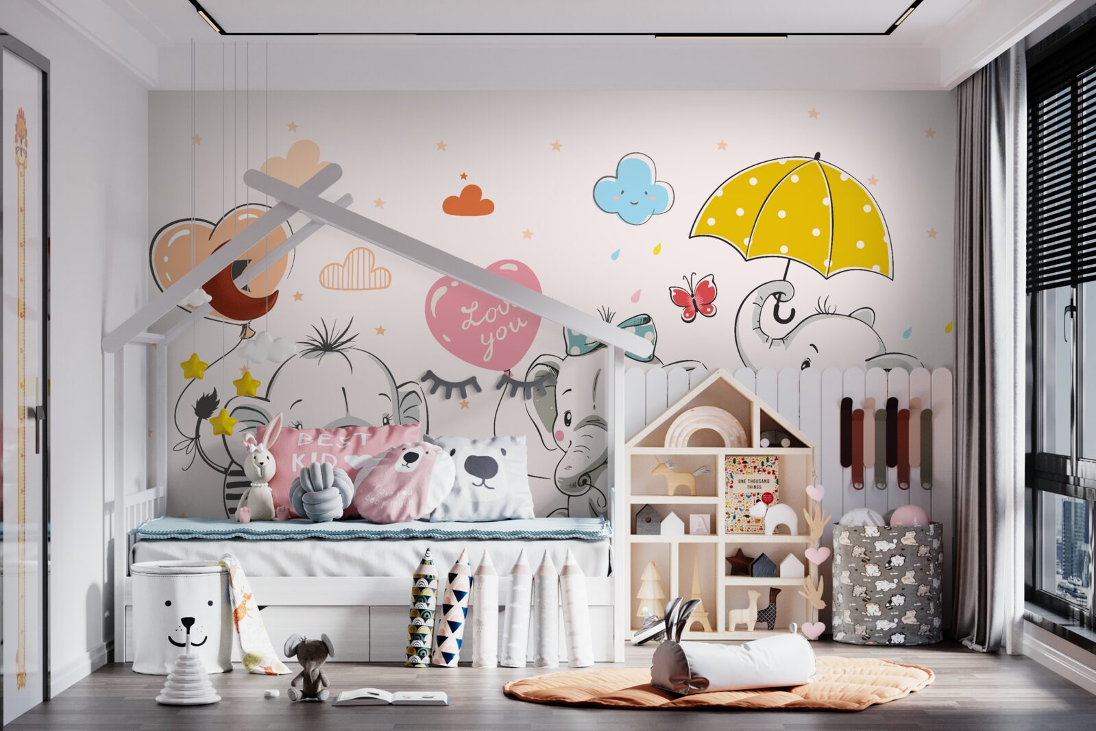 Фотошпалери Милі слоники з повітряними кульками