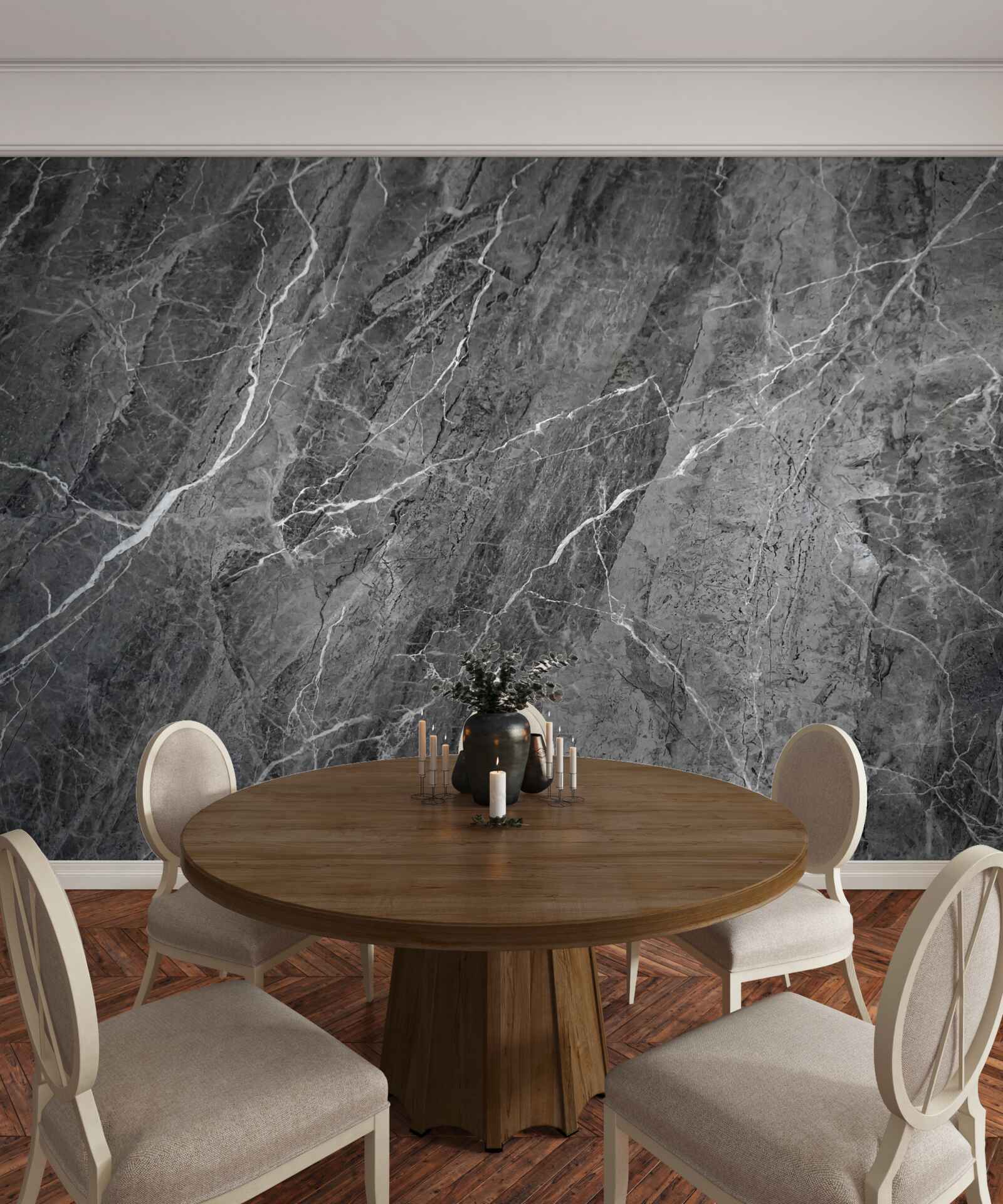 Фотошпалери сірий мармур з білими прожилками