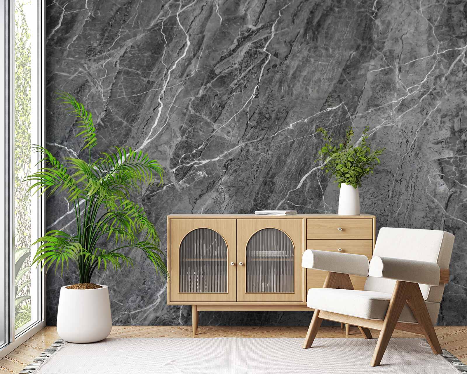 Фотошпалери сірий мармур з білими прожилками