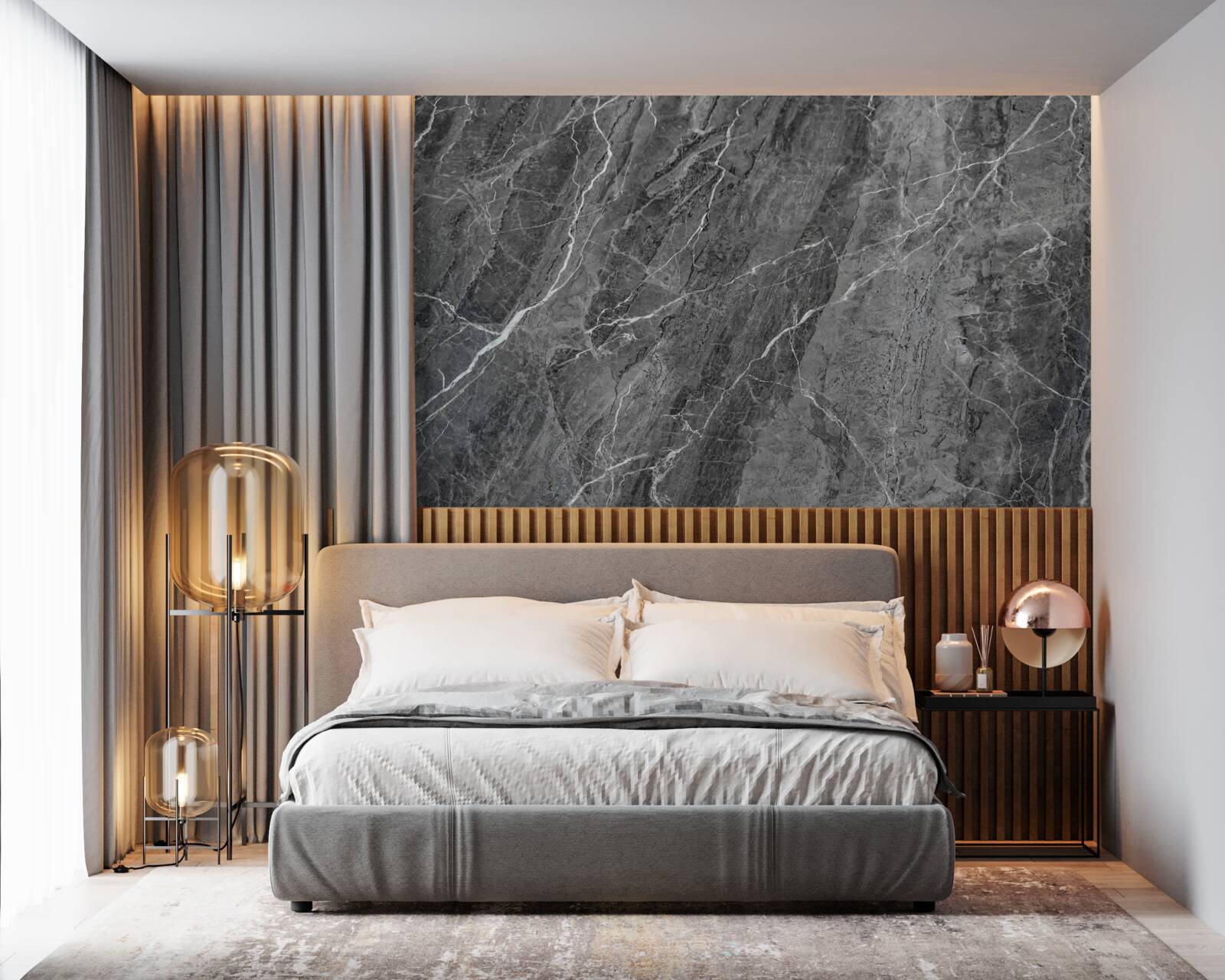 Фотошпалери сірий мармур з білими прожилками