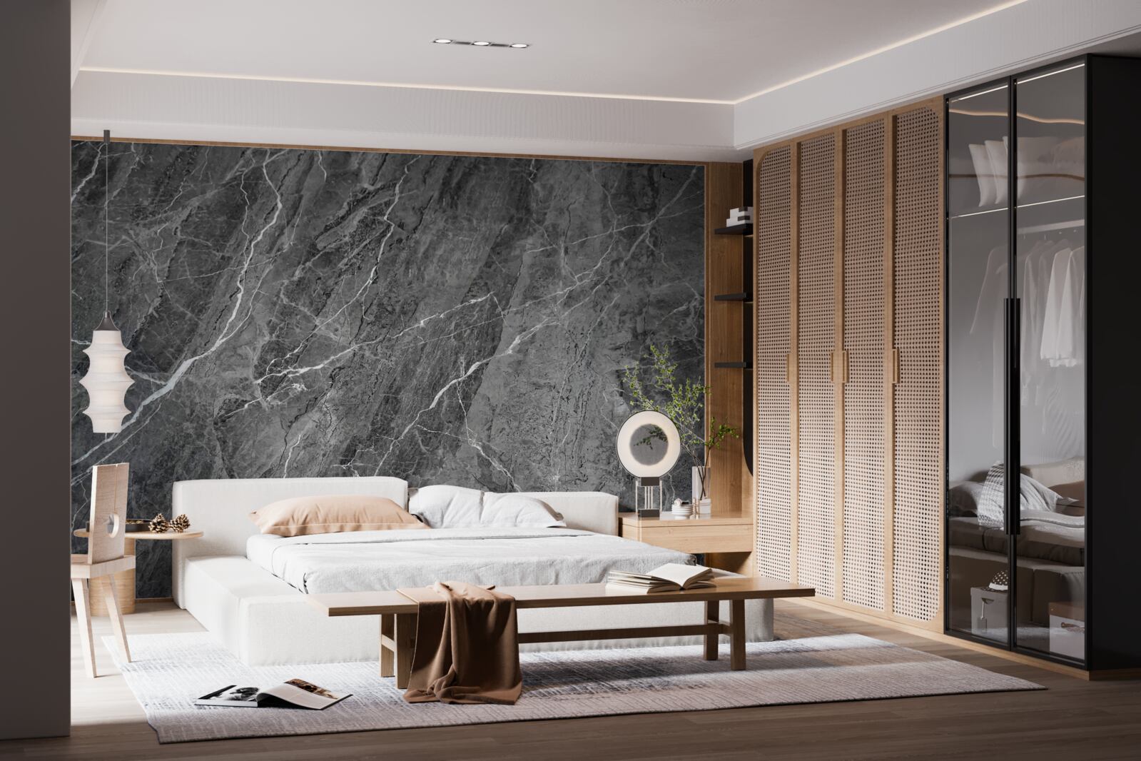 Фотошпалери сірий мармур з білими прожилками