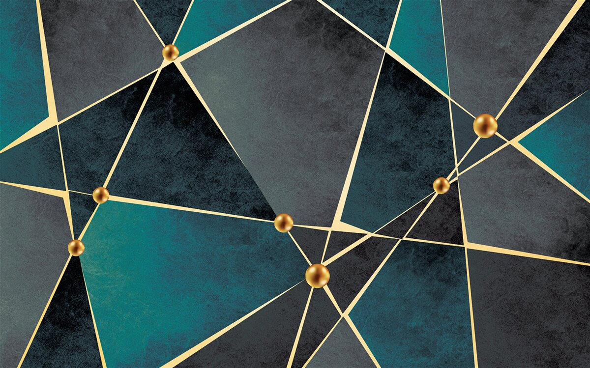 Фотошпалери смарагдова мозаїка з золотими акцентами