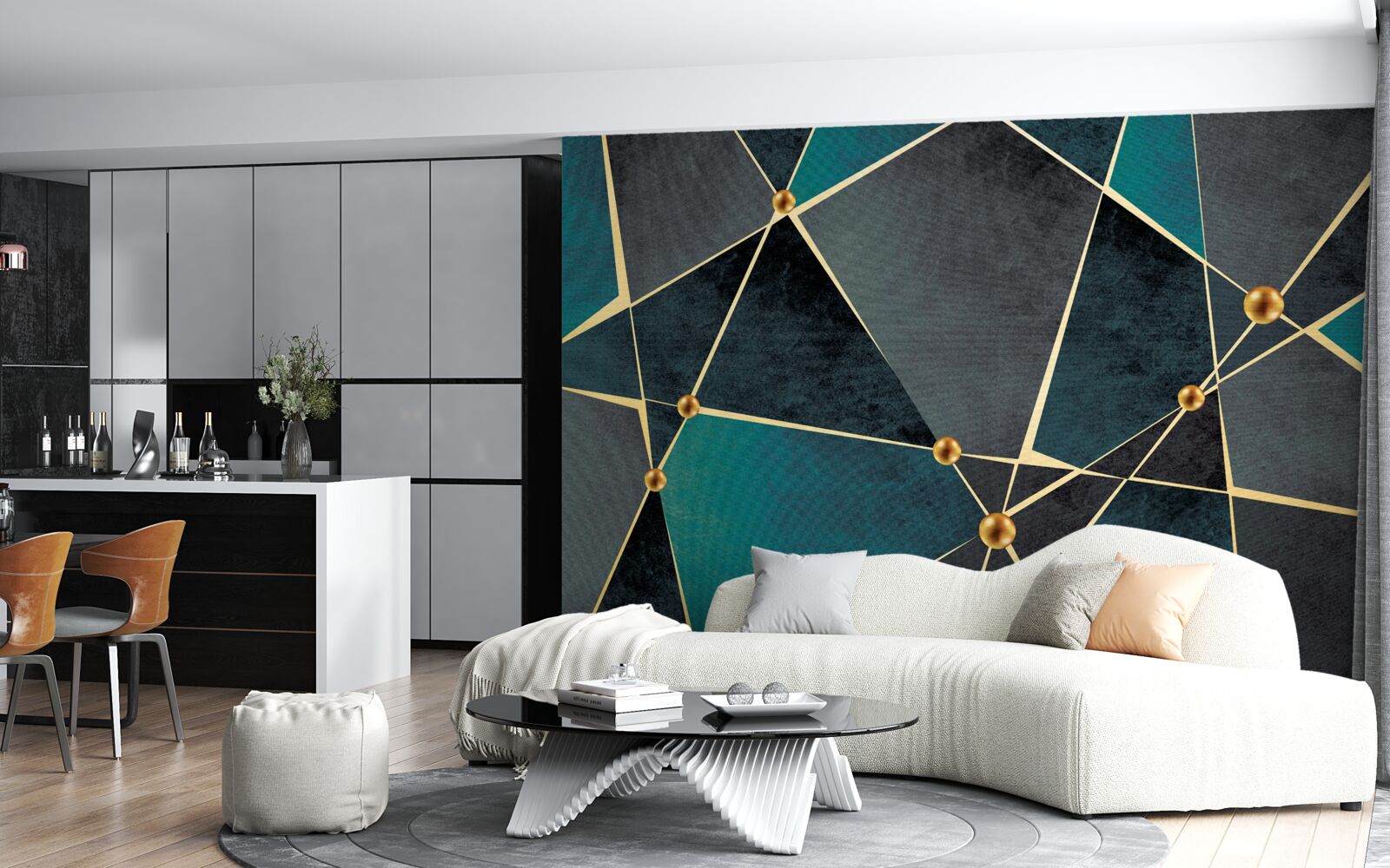 Фотошпалери смарагдова мозаїка з золотими акцентами