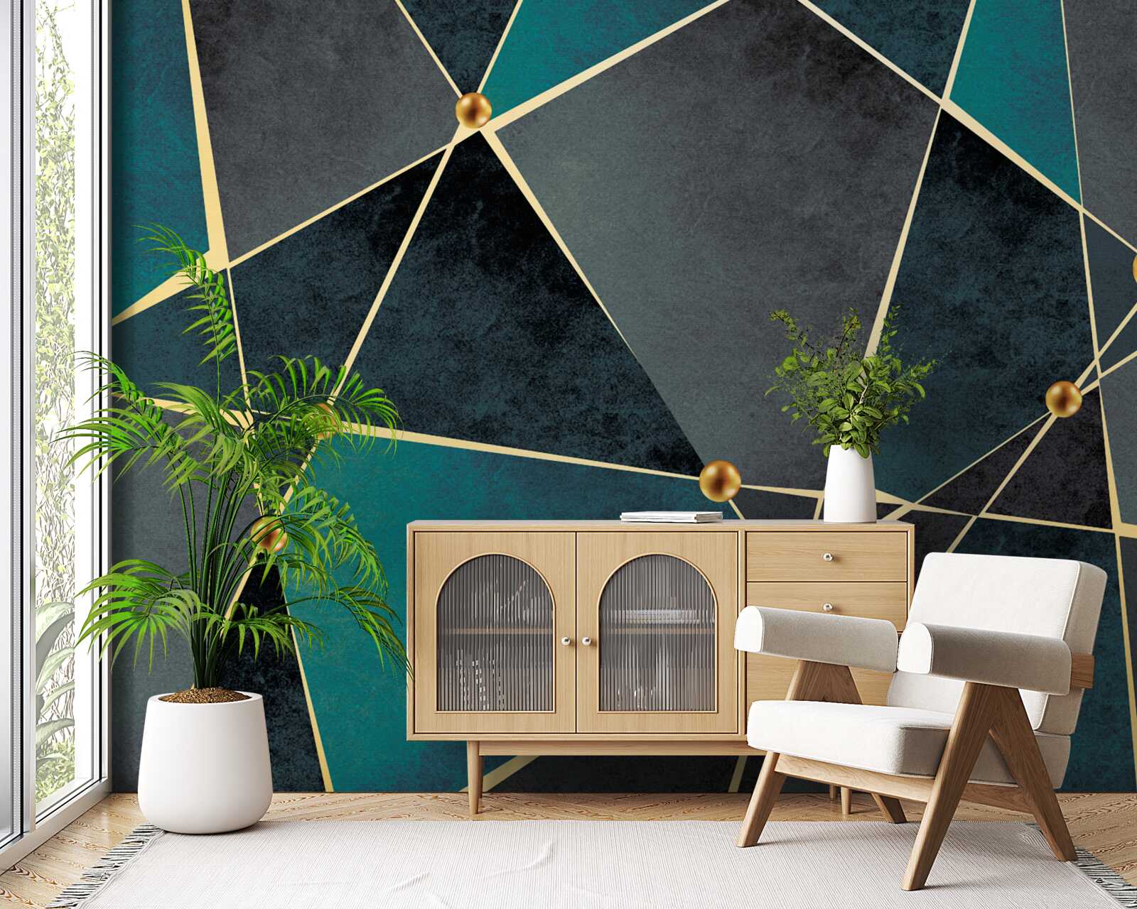 Фотошпалери смарагдова мозаїка з золотими акцентами