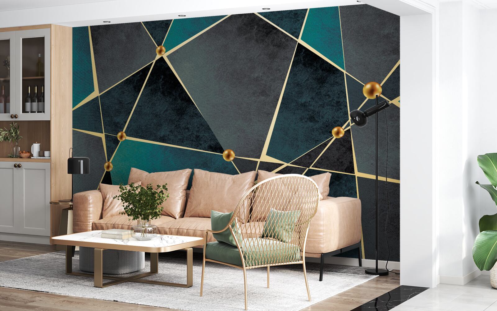 Фотошпалери смарагдова мозаїка з золотими акцентами