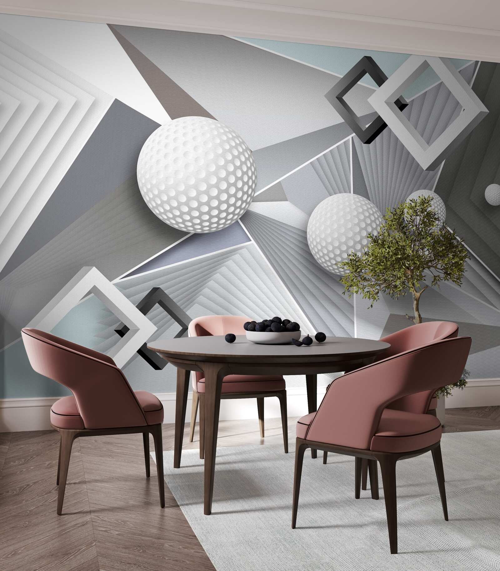 Фотошпалери абстрактне геометричне зображення куба та кулі