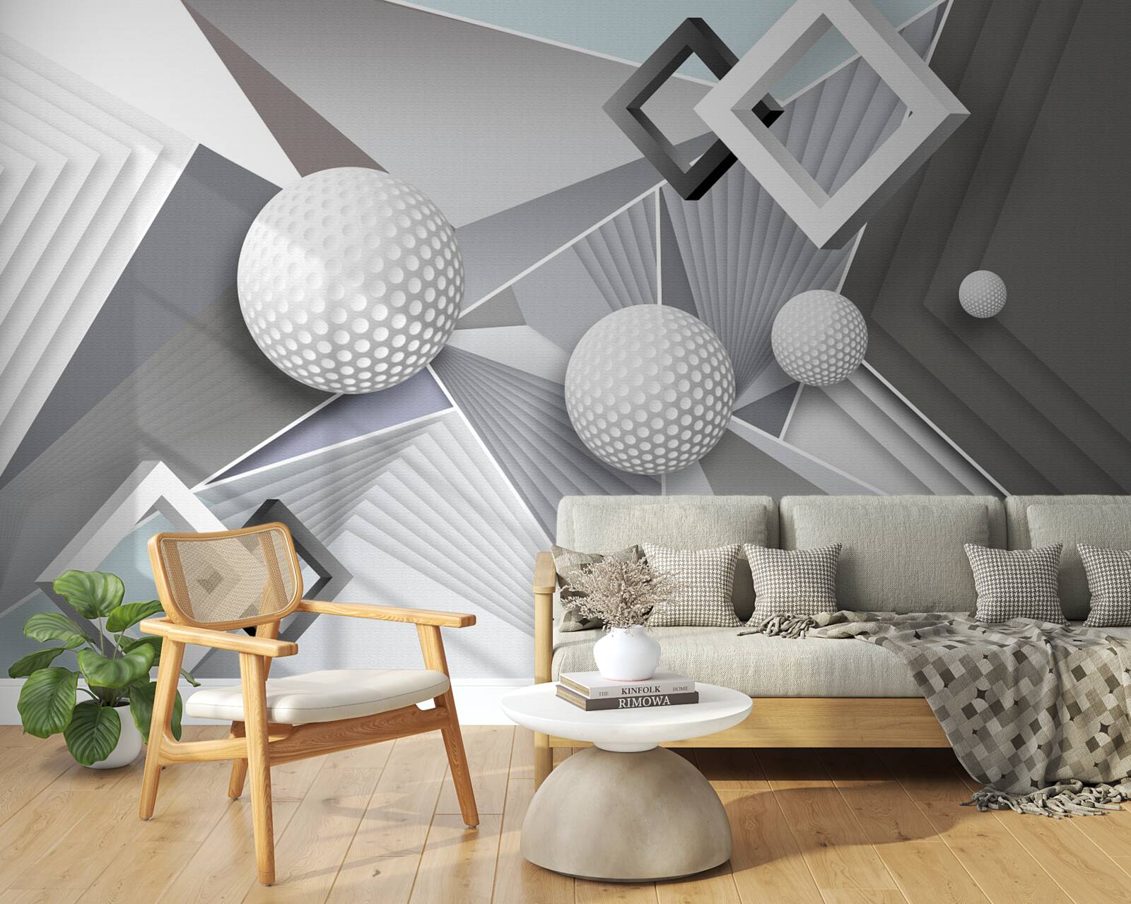 Фотошпалери абстрактне геометричне зображення куба та кулі