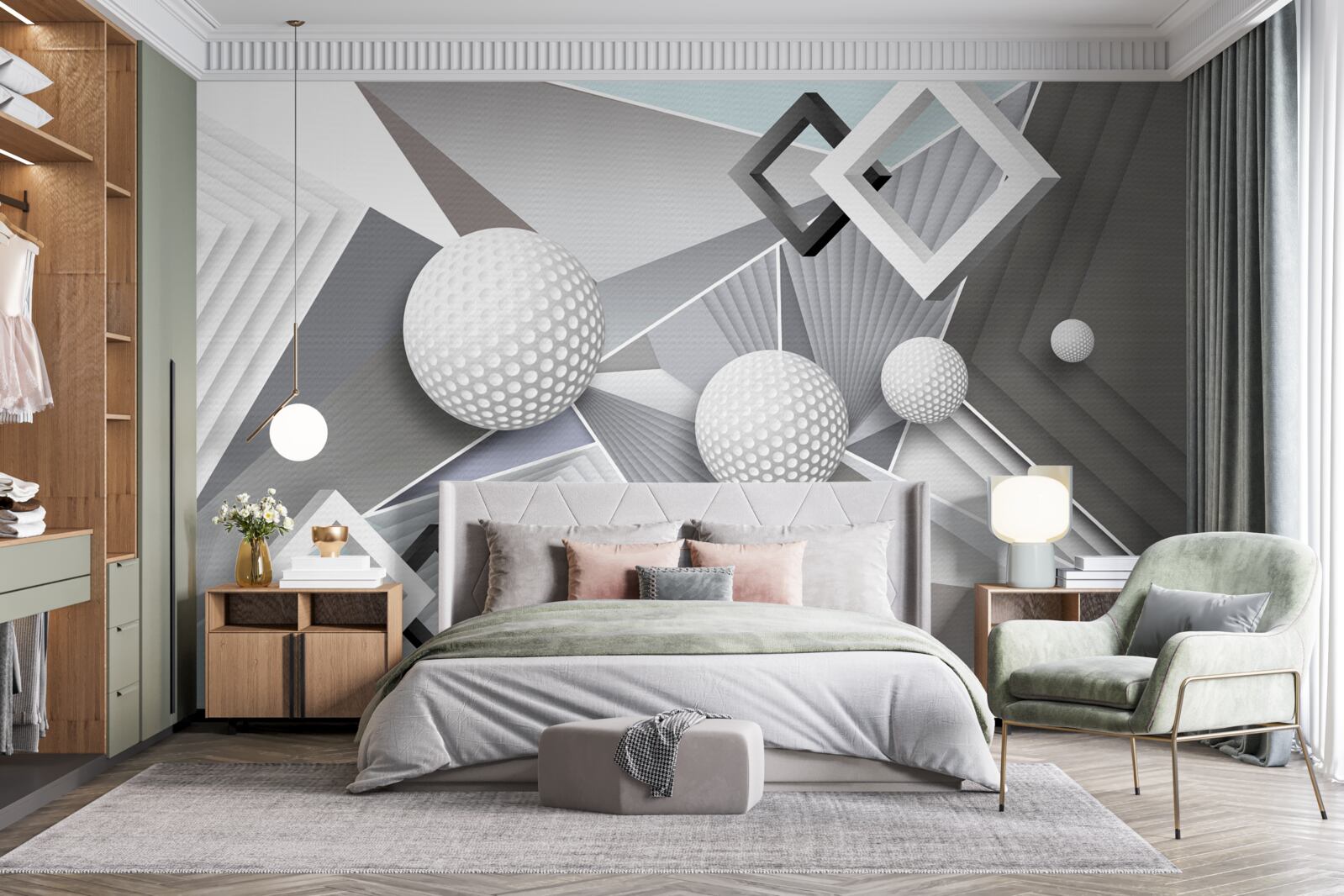 Фотошпалери абстрактне геометричне зображення куба та кулі