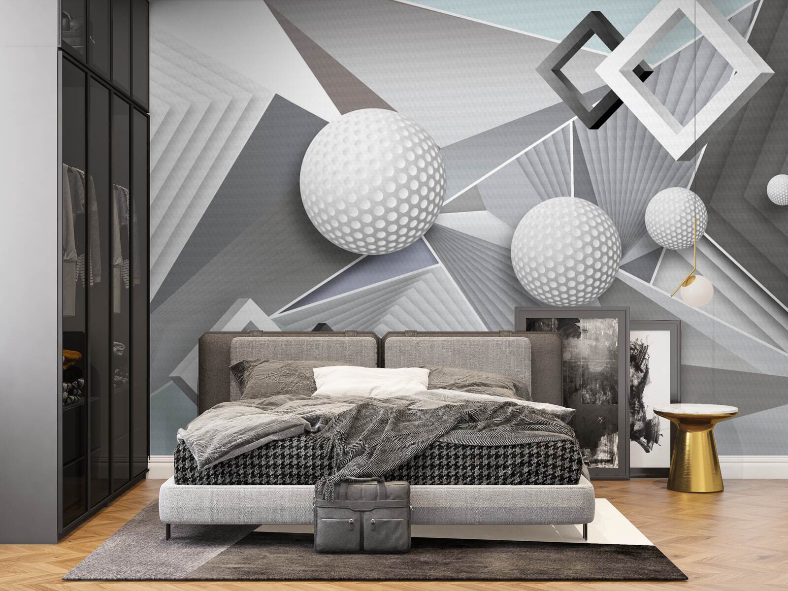 Фотошпалери абстрактне геометричне зображення куба та кулі