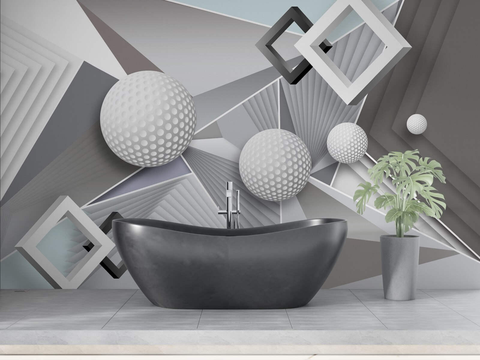 Фотошпалери абстрактне геометричне зображення куба та кулі