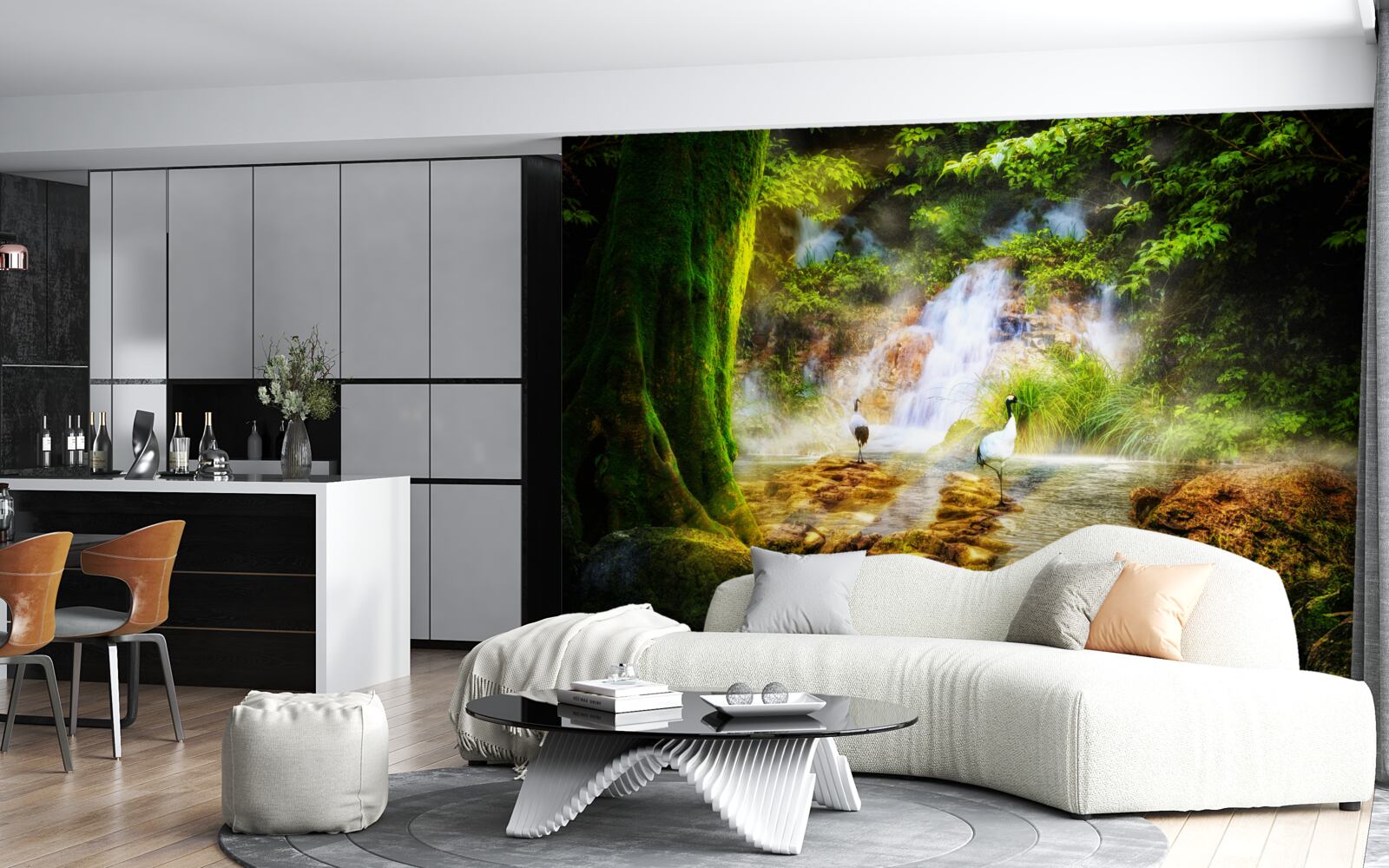 Фотошпалери чарівний гірський водоспад, що падає каскадом