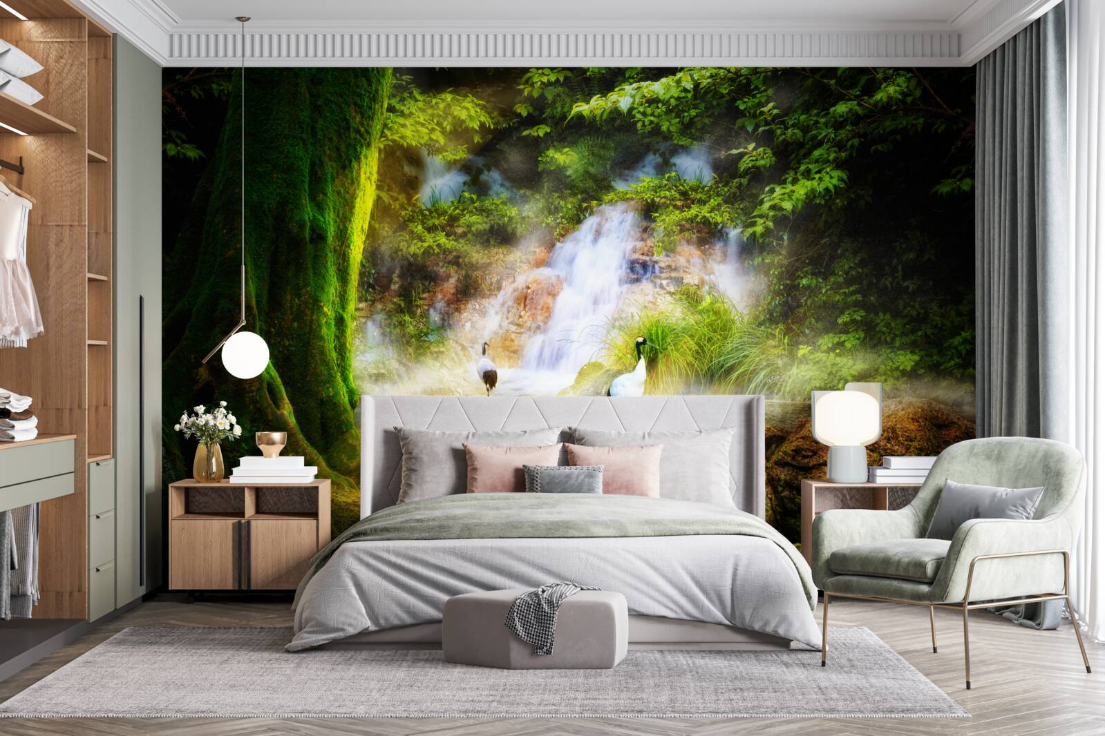 Фотошпалери чарівний гірський водоспад, що падає каскадом