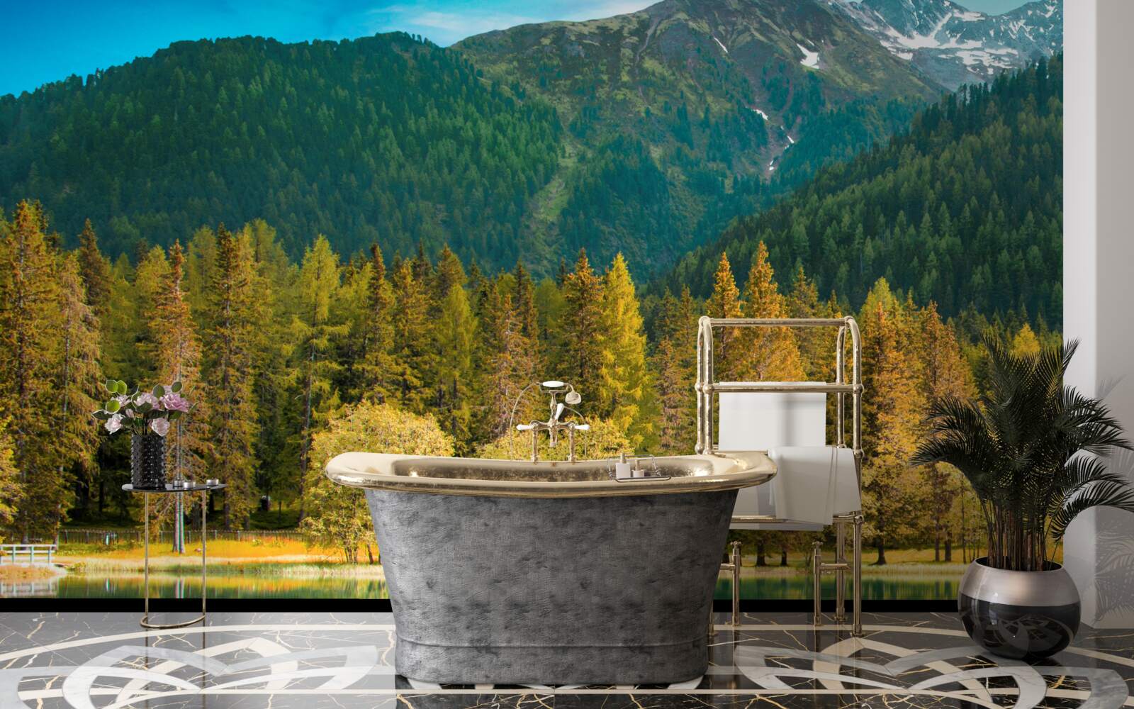 Фотошпалери гірське озеро в осінньому пейзажі