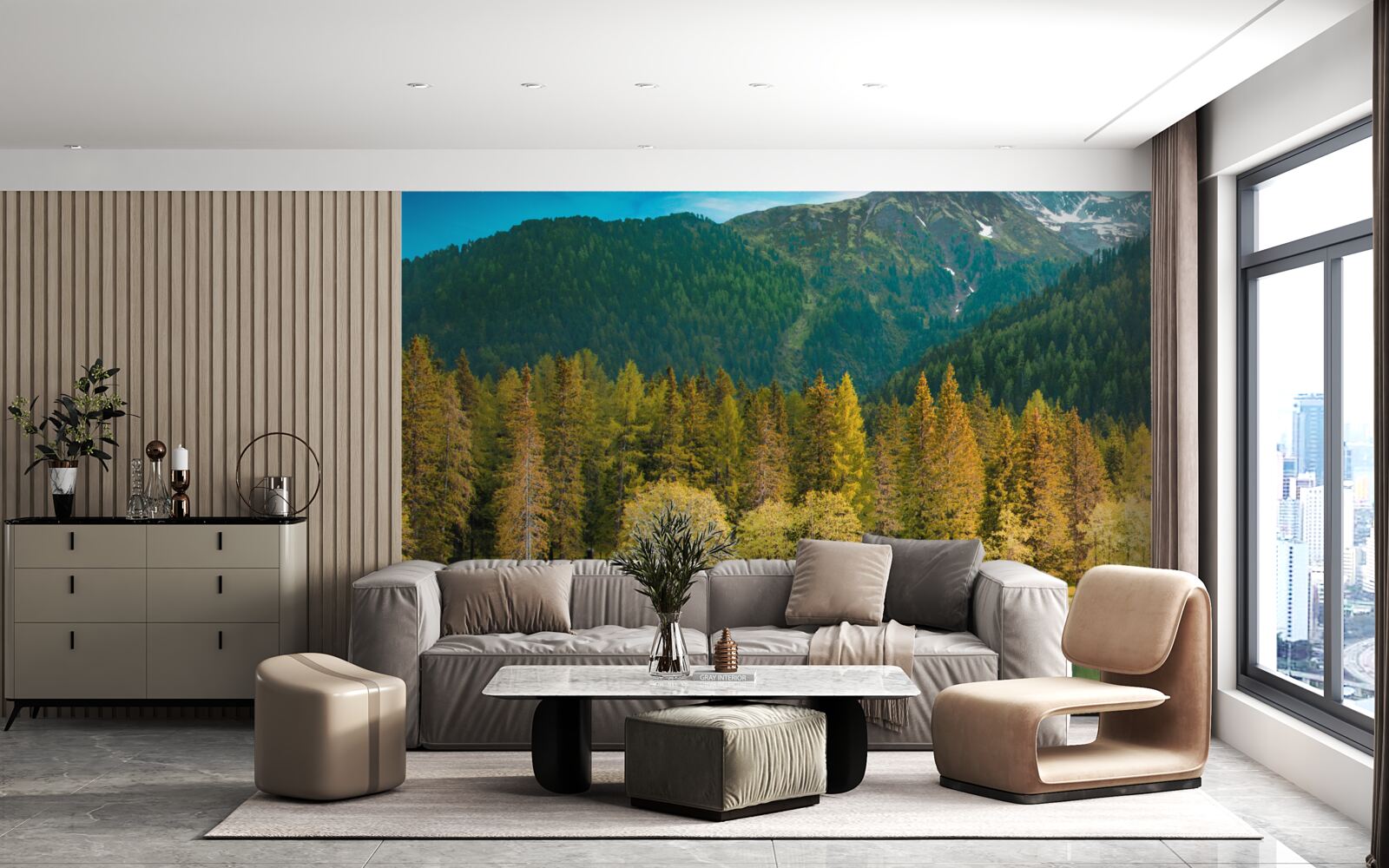 Фотошпалери гірське озеро в осінньому пейзажі