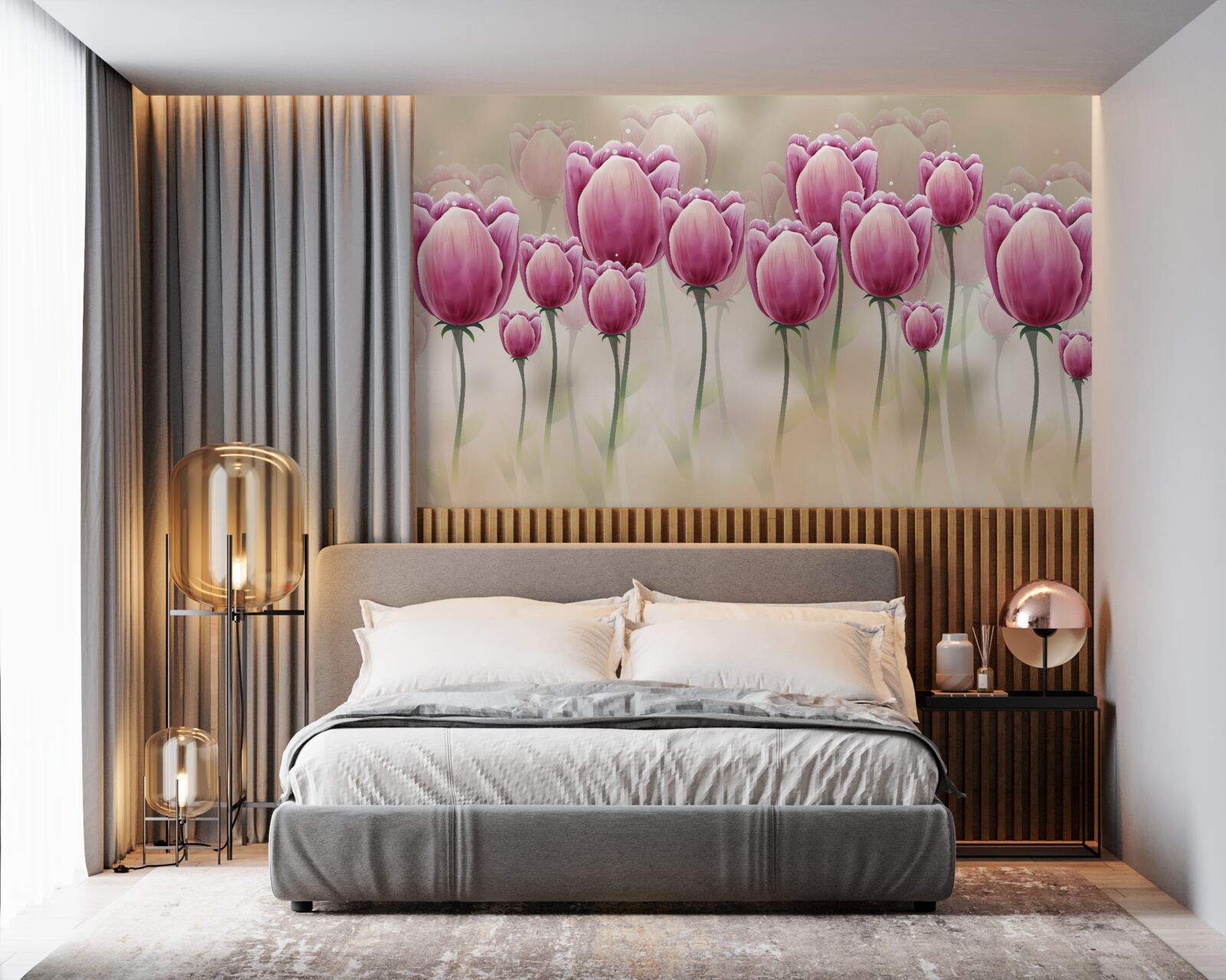 Фотошпалери закриті малинові тюльпани