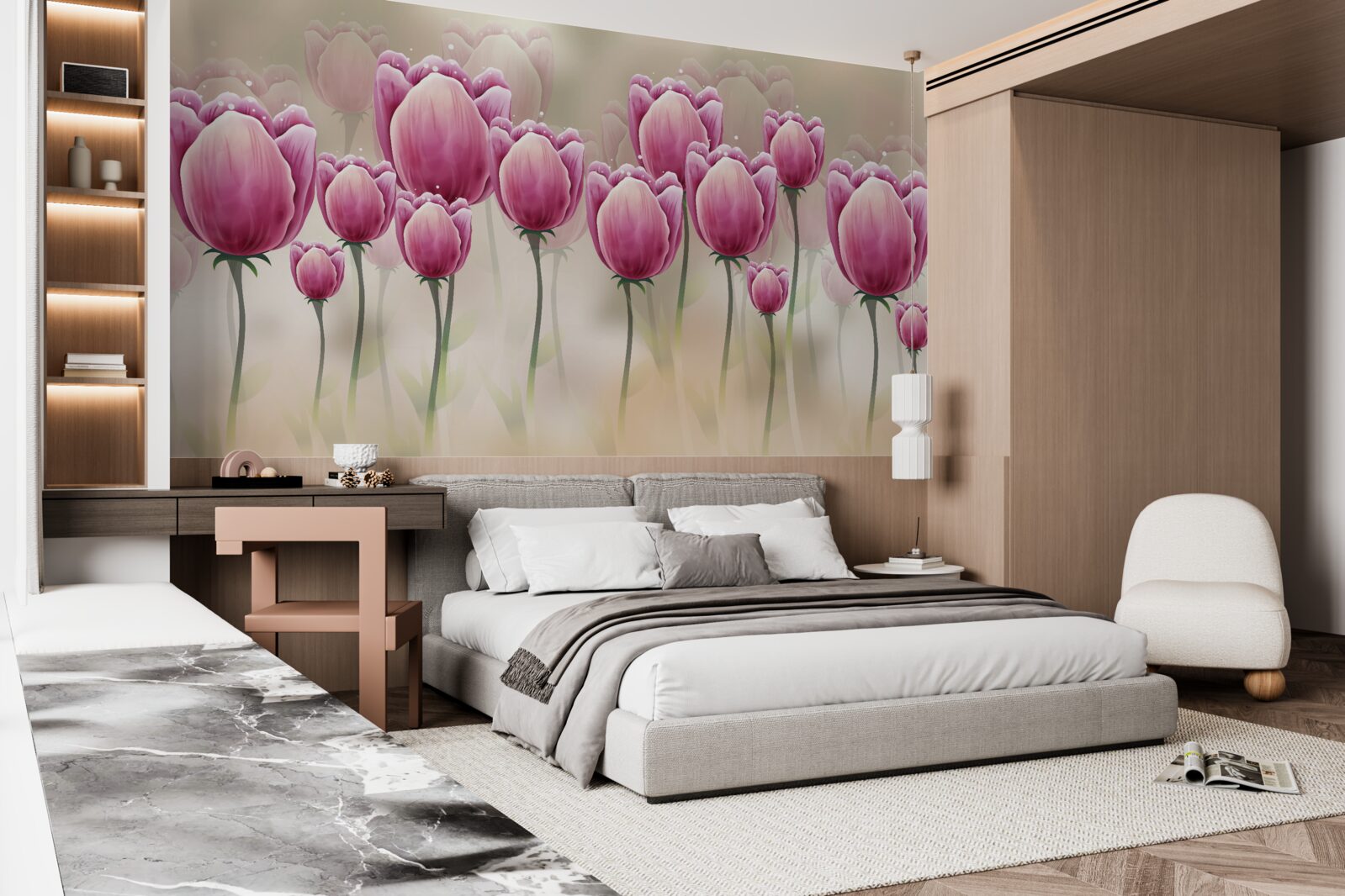 Фотошпалери закриті малинові тюльпани