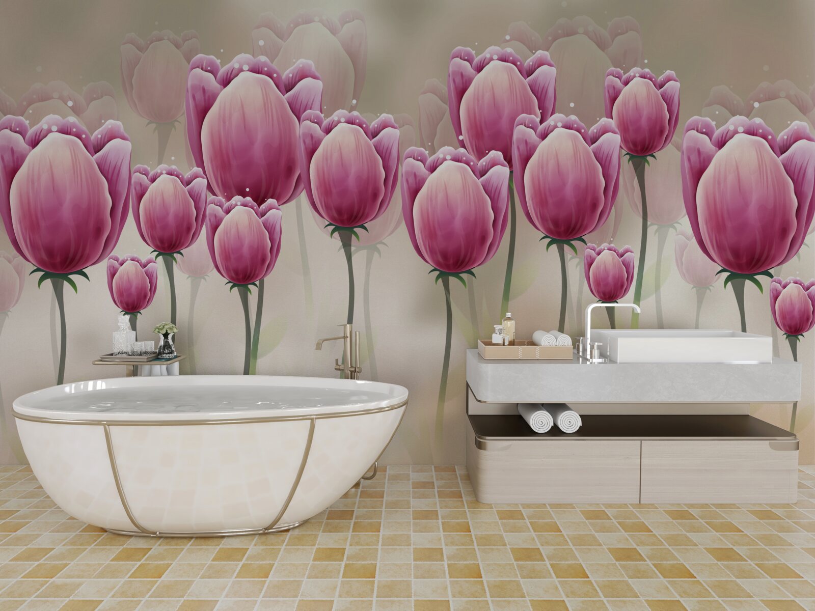 Фотошпалери закриті малинові тюльпани