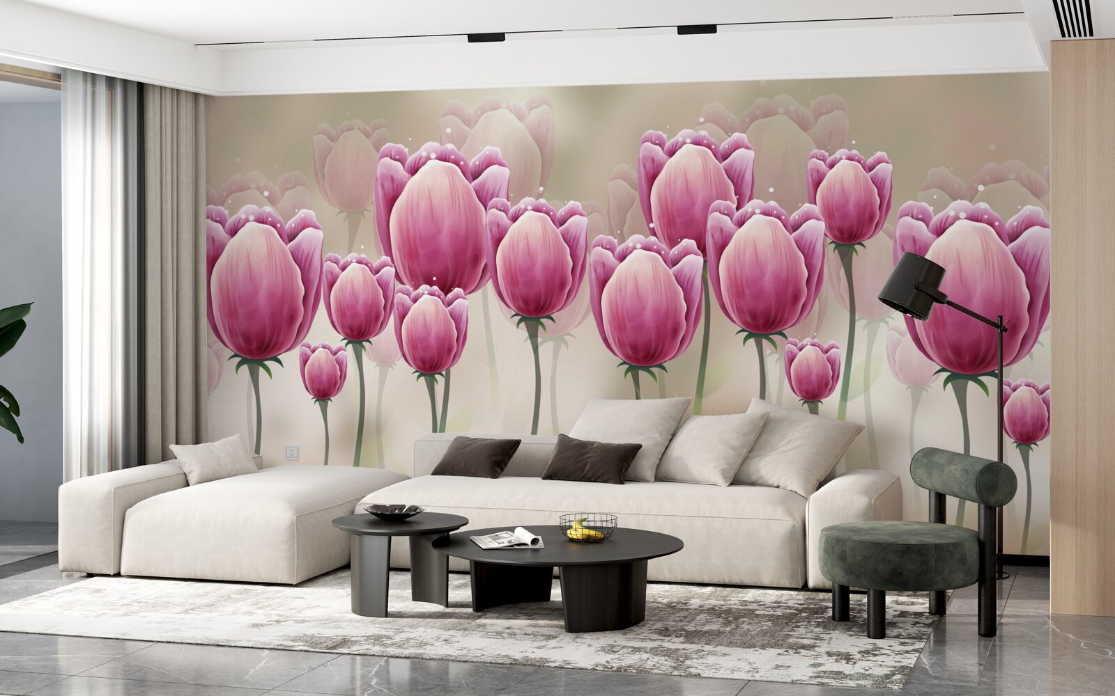 Фотошпалери закриті малинові тюльпани