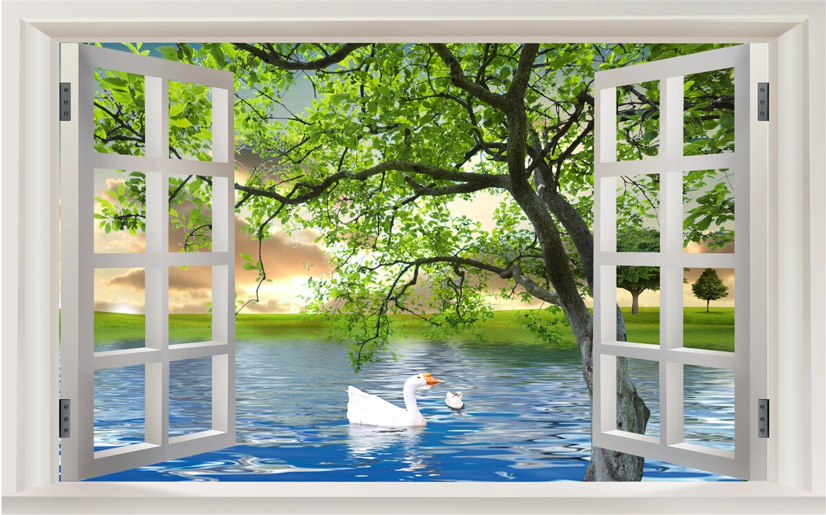 Фотошпалери Біля вікна плаває лебідь
