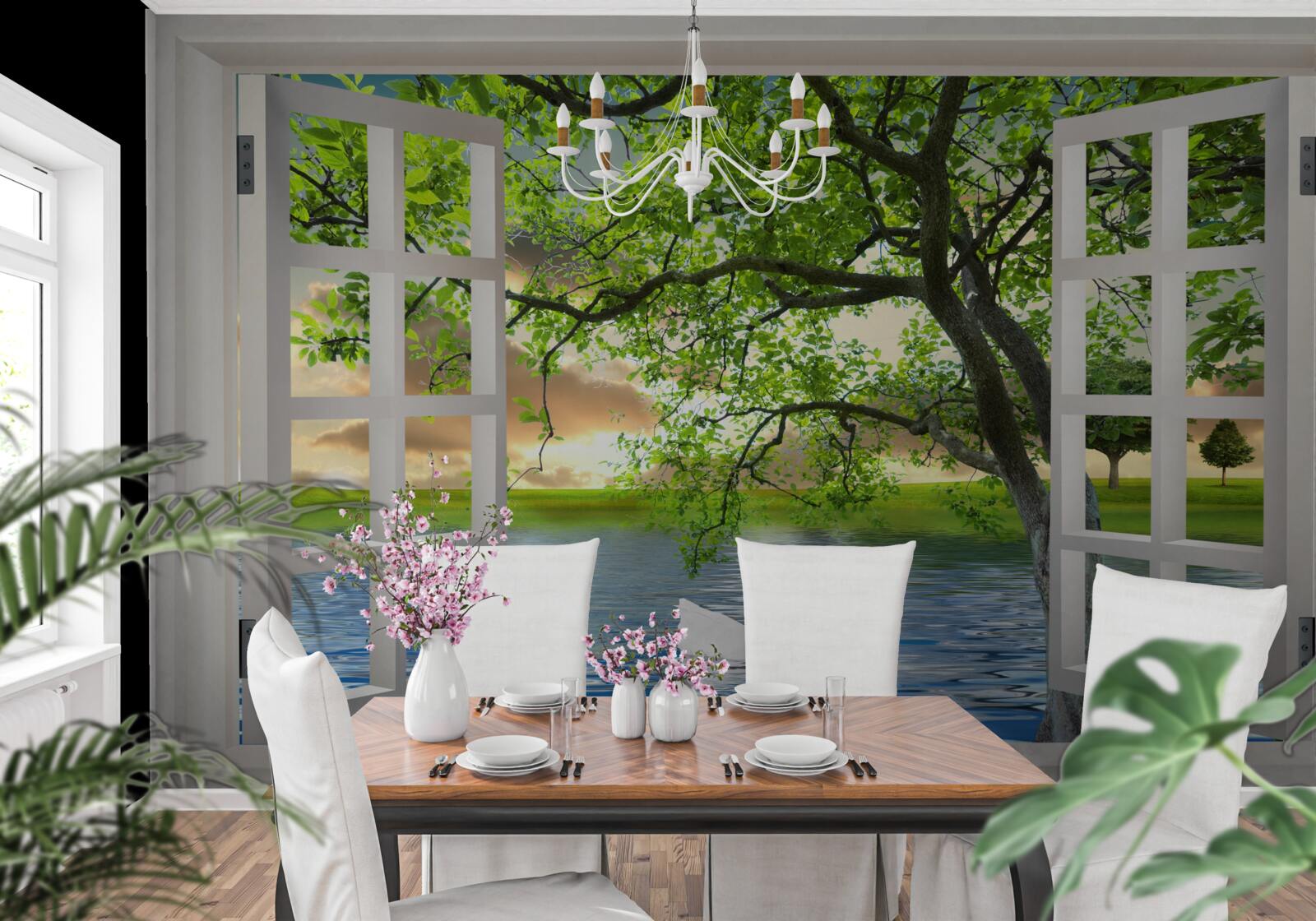 Фотошпалери Біля вікна плаває лебідь